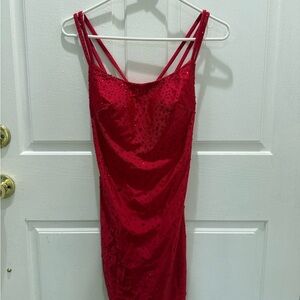 Red Strappy Dress with Rhinestones